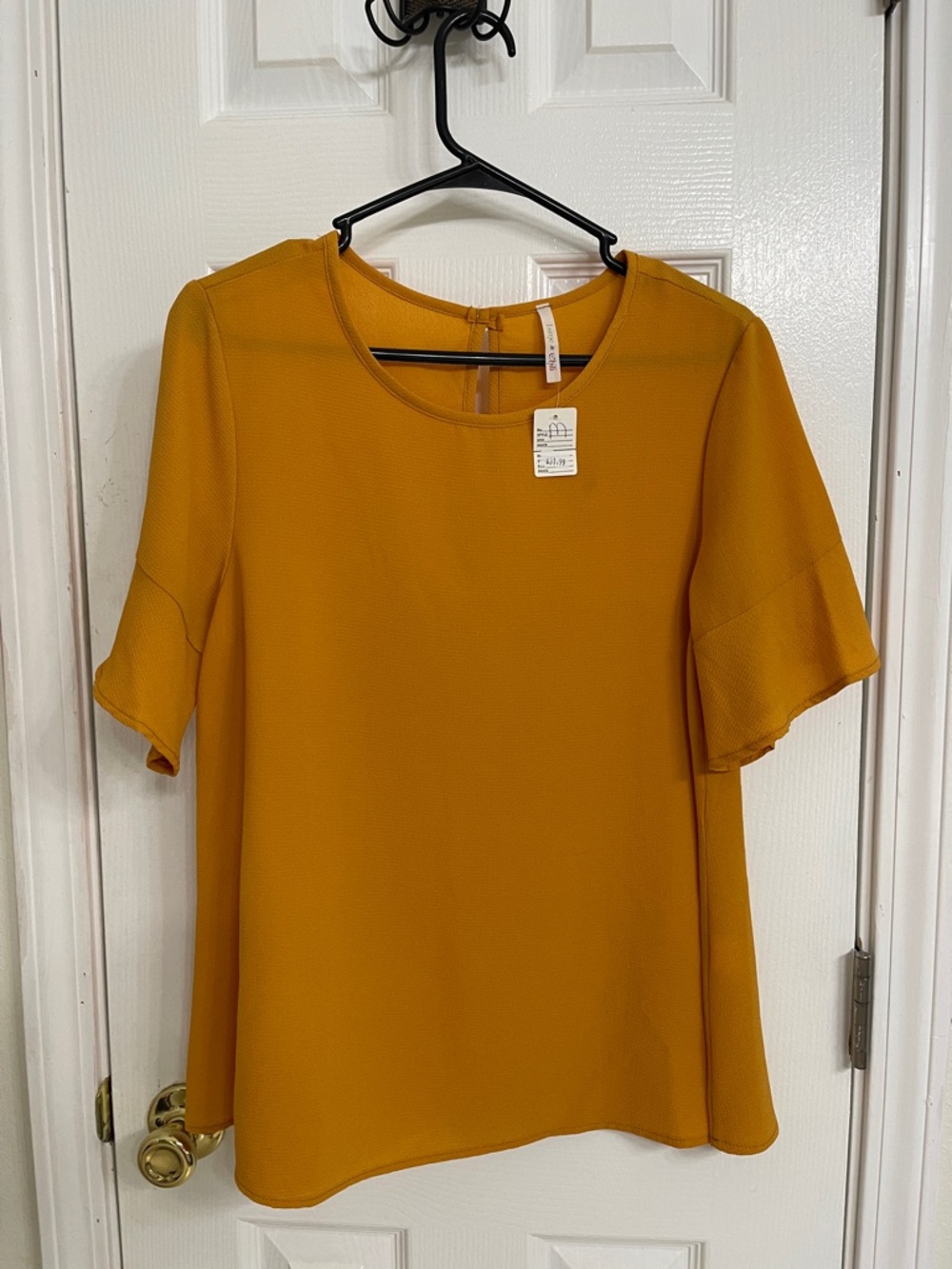 Mustard Round Neck Short Sleeve Blouse by